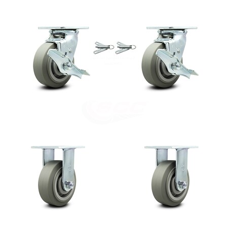 Service Caster 5 Inch Thermoplastic Rubber Caster Set with 2 Brakes/Swivel Lock 2 Rigid SCC SCC-30CS520-TPRRF-TLB-BSL-2-R-2